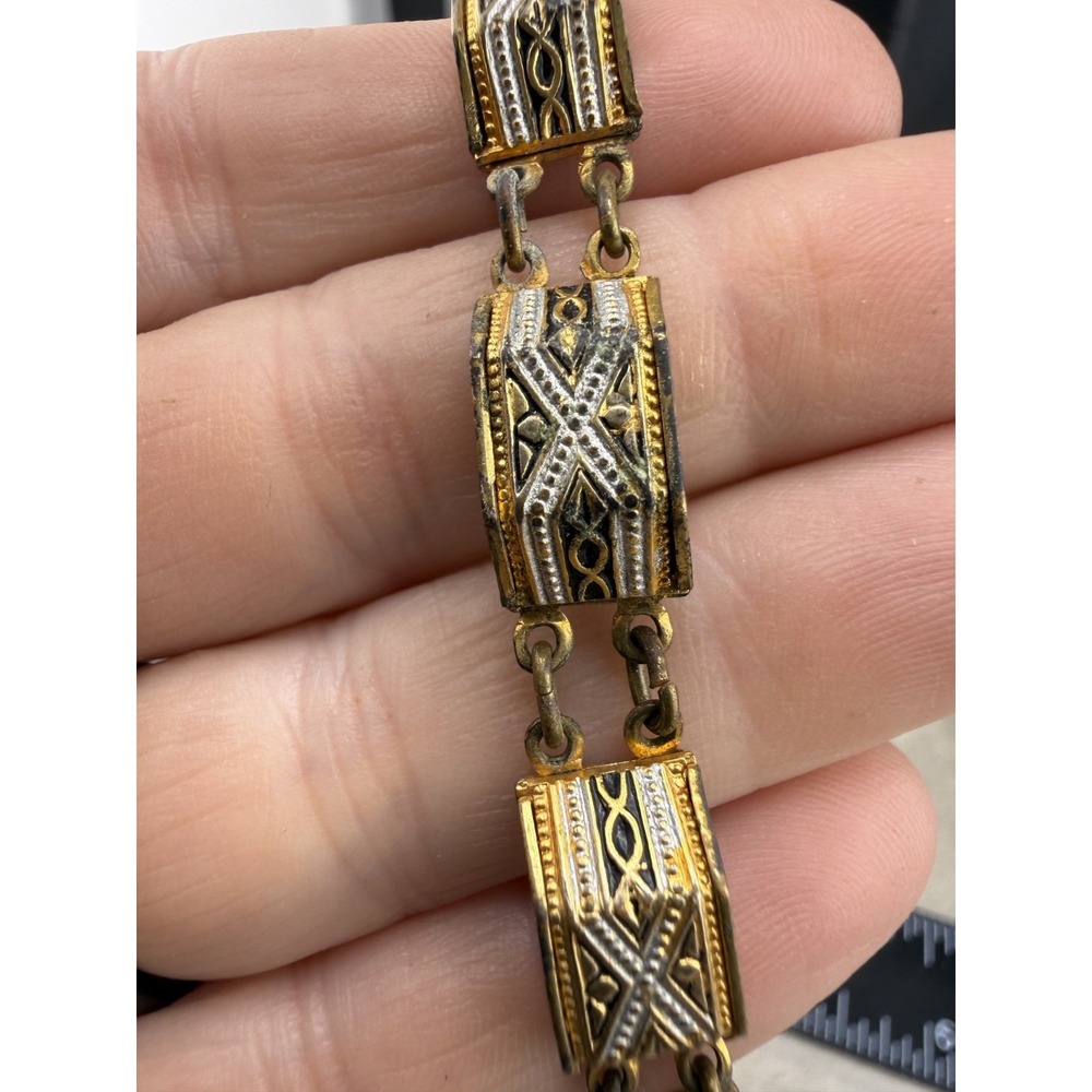 Vintage Damascene Link Bracelet Gold Tone‎